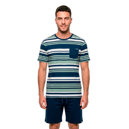 Pijama Corto Hombre Verano Algodón Rayas Verde