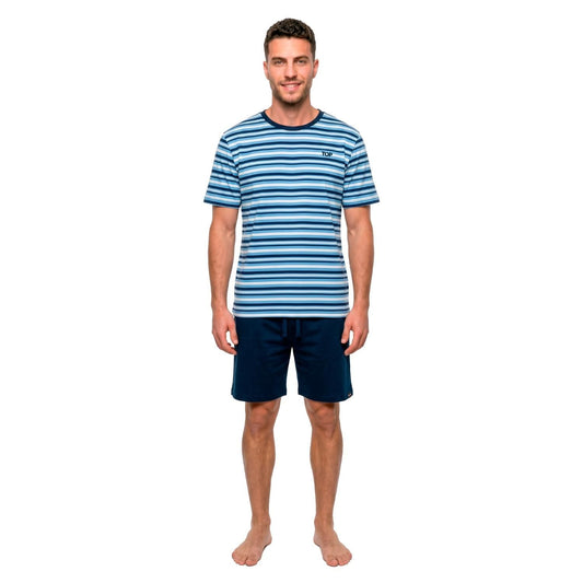 Pijama Corto Hombre Verano Algodón Rayas C3 Verde
