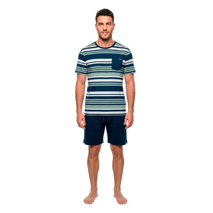Pijama Corto Hombre Verano Algodón Rayas Verde