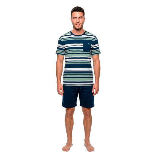 Pijama Corto Hombre Verano Algodón Rayas Verde