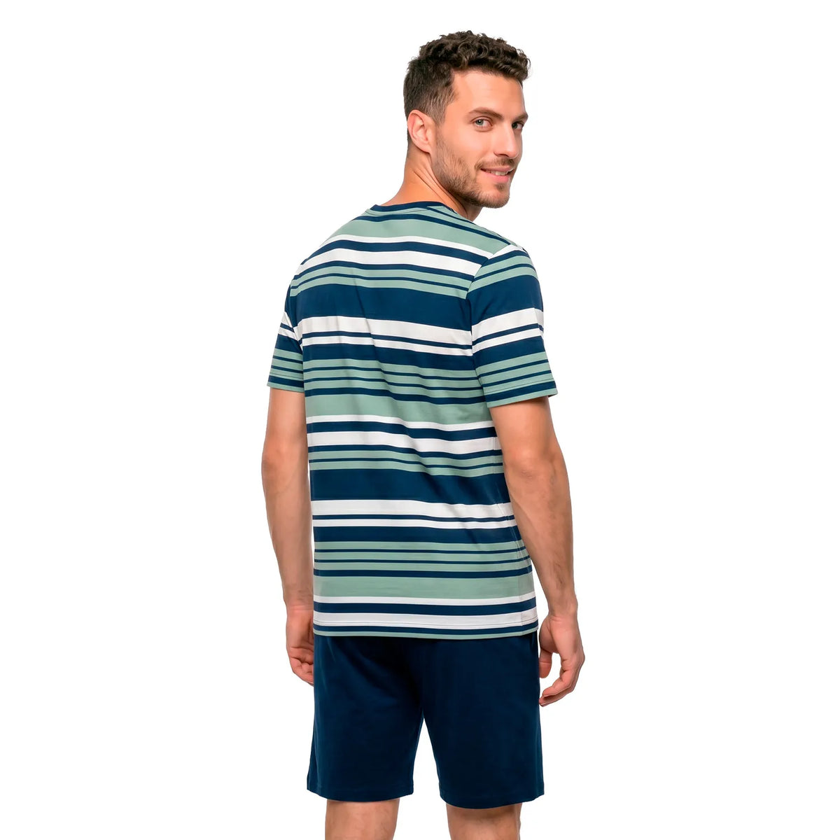 Pijama Corto Hombre Verano Algodón Rayas Verde