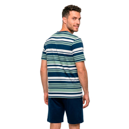 Pijama Corto Hombre Verano Algodón Rayas Verde