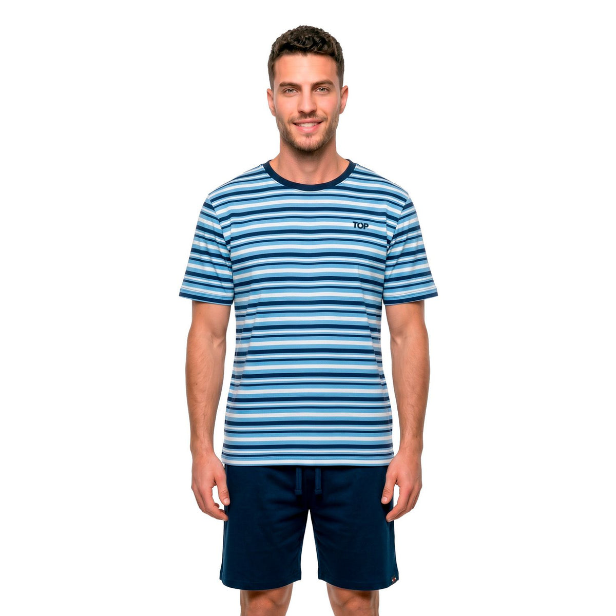 Pijama Corto Hombre Verano Algodón Rayas C3 Verde