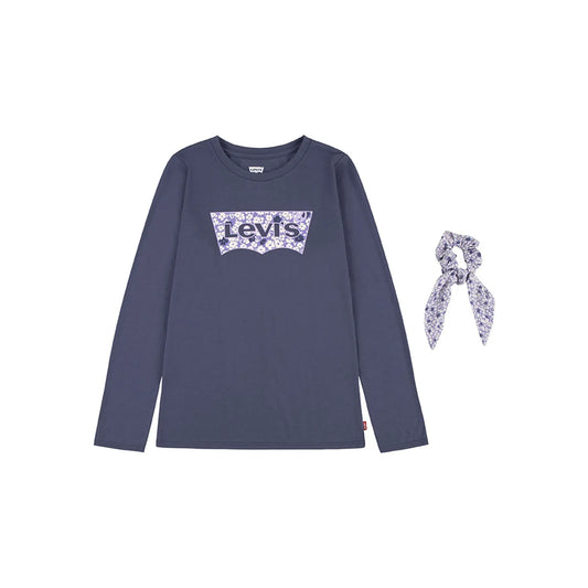 Polera Niña Manga Larga Azul + Colet