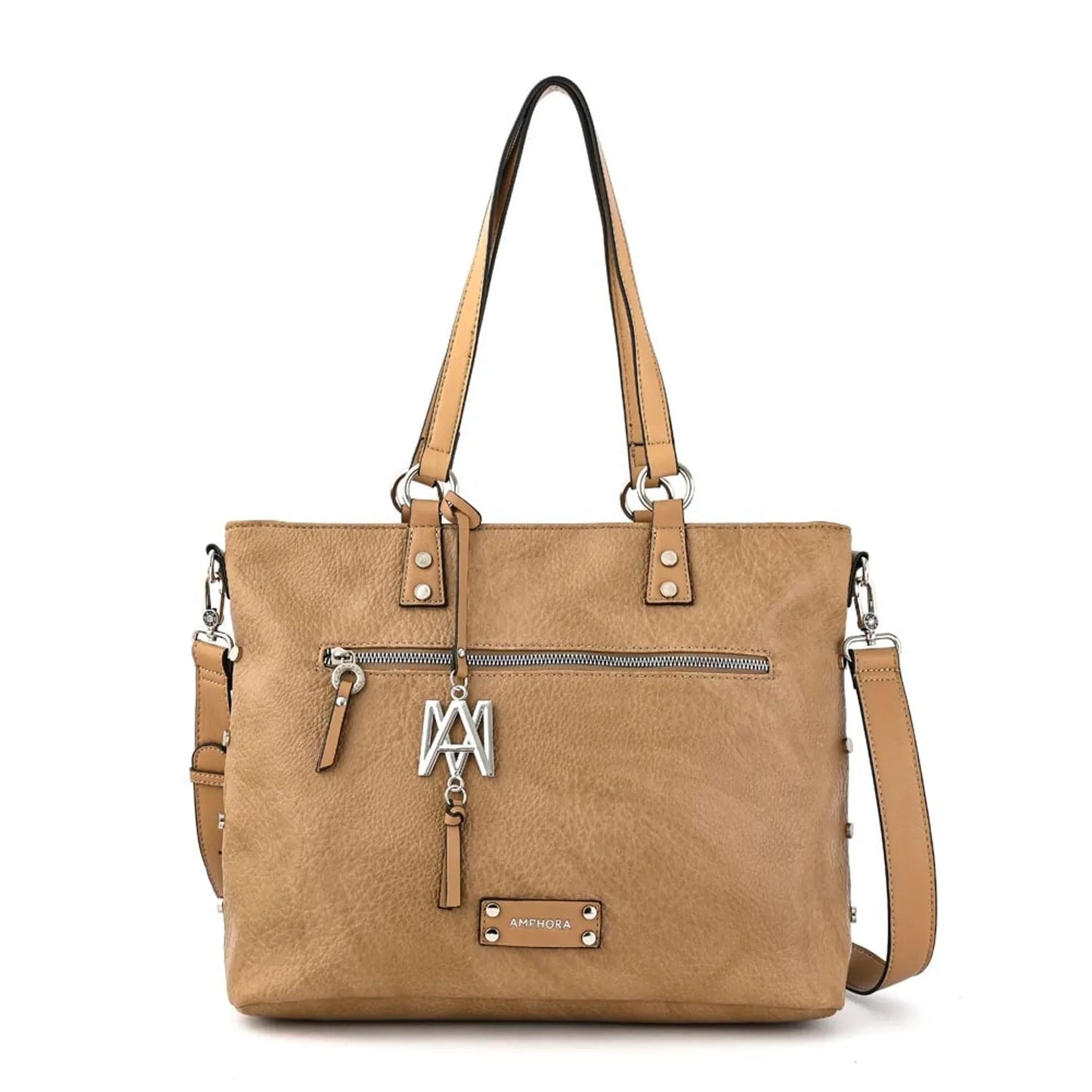 Cartera Mujer Dos Asas Porta Notebook Donatela Beige Oscuro