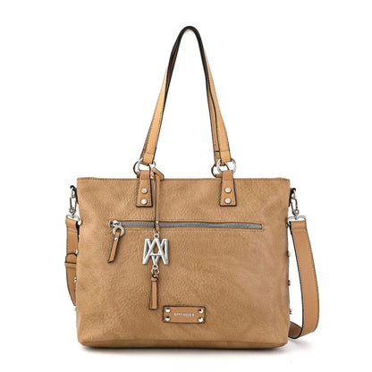 Cartera Mujer Dos Asas Porta Notebook Donatela Beige Oscuro