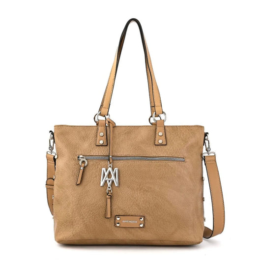Cartera Mujer Dos Asas Porta Notebook Donatela Beige Oscuro