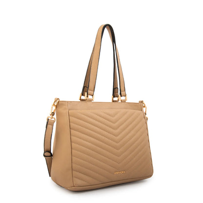 Cartera Mujer Dos Asas Filomena Mediana Beige Oscuro