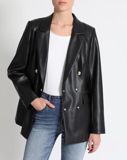 Blazer Mujer Efecto Cuero 3841 Negro