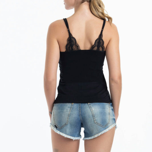 Camiseta Mujer Viscosa con Encaje Negro