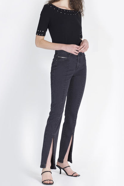 Jeans Mujer Slim con aberturas frontales 2742 Negro