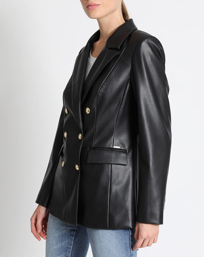 Blazer Mujer Efecto Cuero 3841 Negro