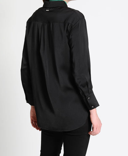 Blusa Mujer Camisera Satín Botón Joya 4012 Negro