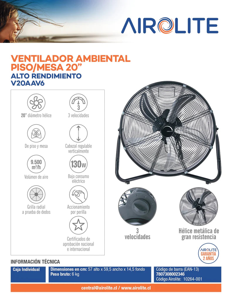Ventilador ambiental piso-mesa 20” V20AAV6