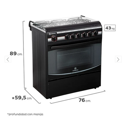 Cocina a gas 6 platos DIVA-820 Negro